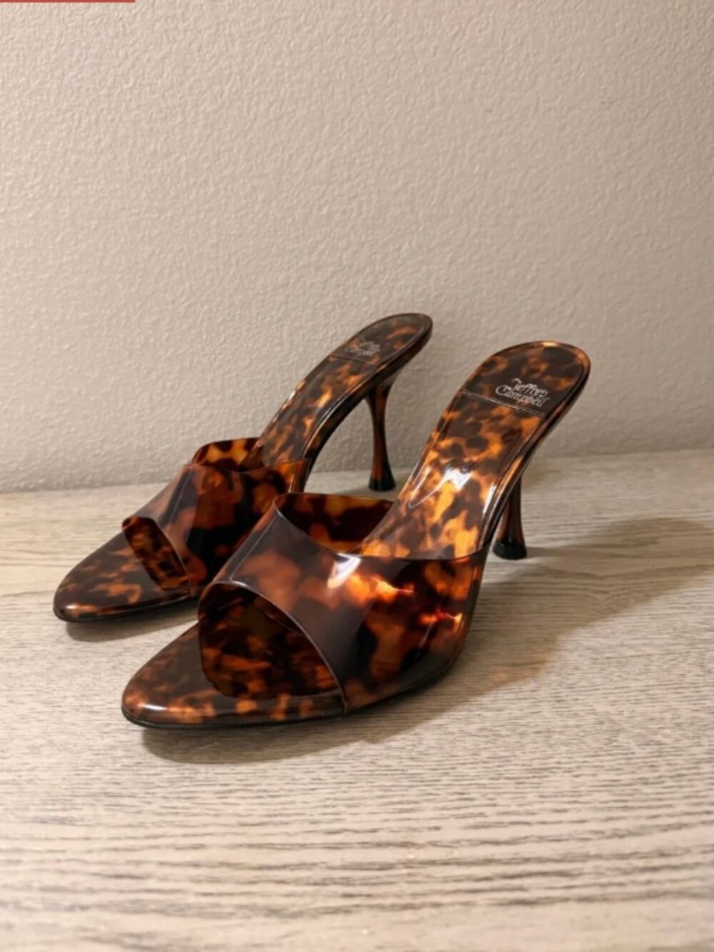 NWOB Jeffrey Campbell Tortoiseshell Slide Heels in Glossy Brown Pointed Toe 7.5